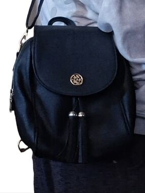 Black Tassel Women's Backpack with Gold Accent